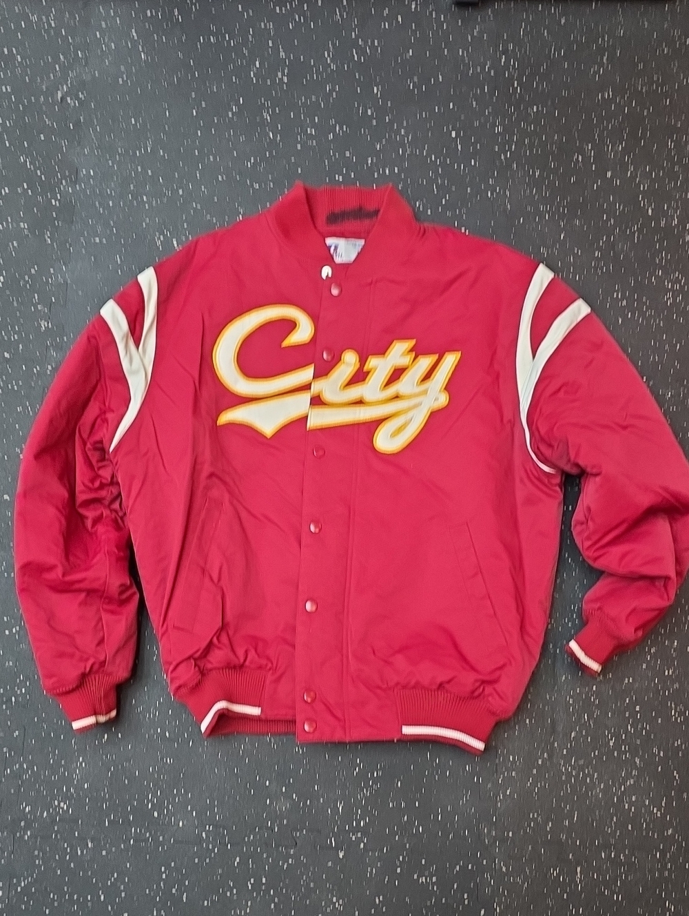 Russell Athletic Red Varsity Jacket with Yellow "City" Script